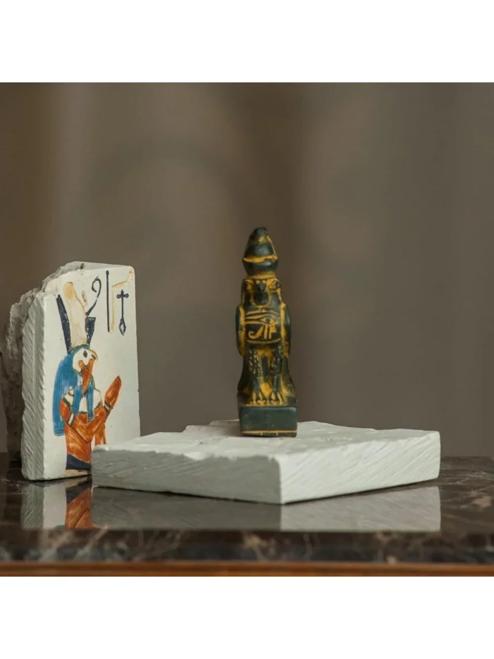 Antique Gold Mini Egyptian God Horus Statue - 4